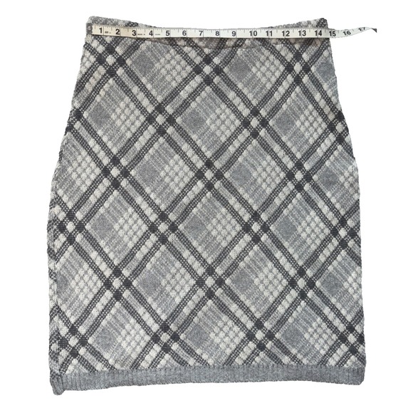 NEW Green‎ 3 Plaid Featherweight Knit Pencil Skirt Size M Gray Preppy USA MADE - Picture 4 of 10
